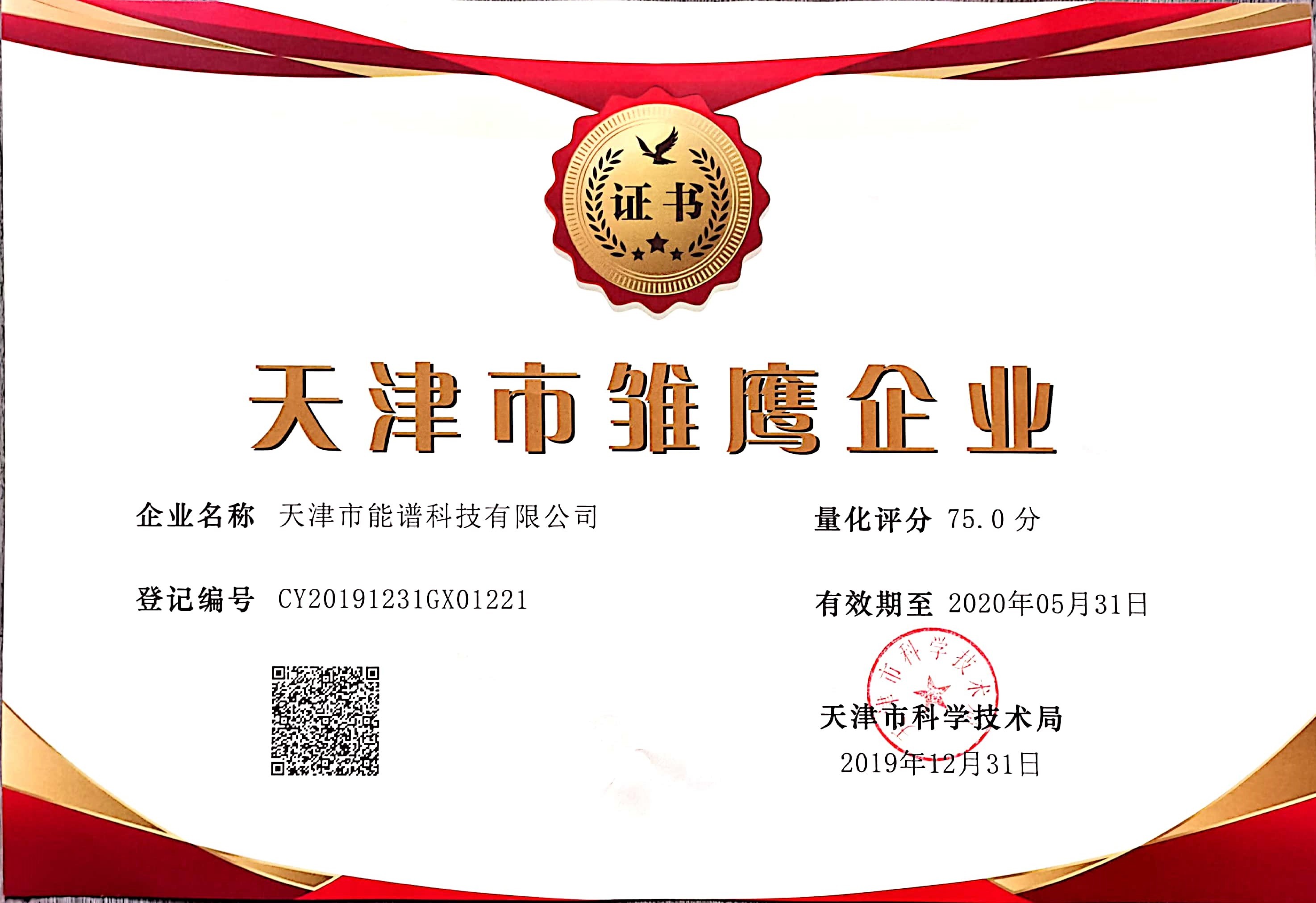 天津市能譜科技有限公司榮獲“天津市雛鷹企業” 天津市能譜科技有限公司榮獲“天津市雛鷹企業”